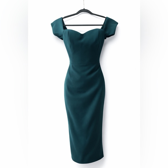 NWT-Dress the Population Women's Bailey Off the Shoulder Sweetheart Bodycon Midi - Picture 9 of 9